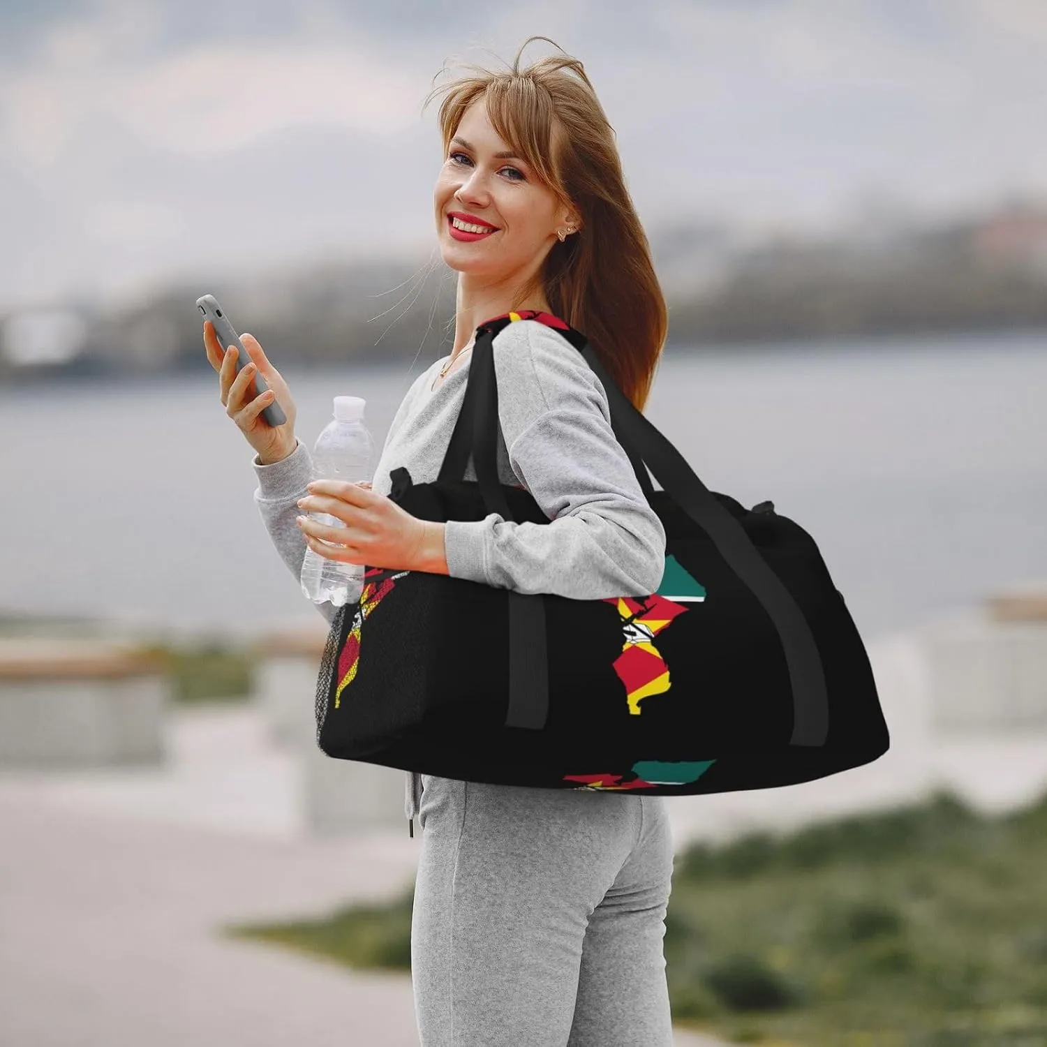 Flag Map Of Mozambique Travel Duffel Bag Large Foldable Waterproof Overnight Bag For Beach Swim Bags Pool Sports Gym