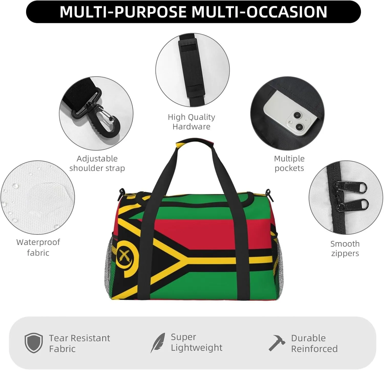 Flag Of Vanuatu Travel Duffel Bag Large Foldable Waterproof Overnight Bag For Beach Swim Bags Pool Sports Gym