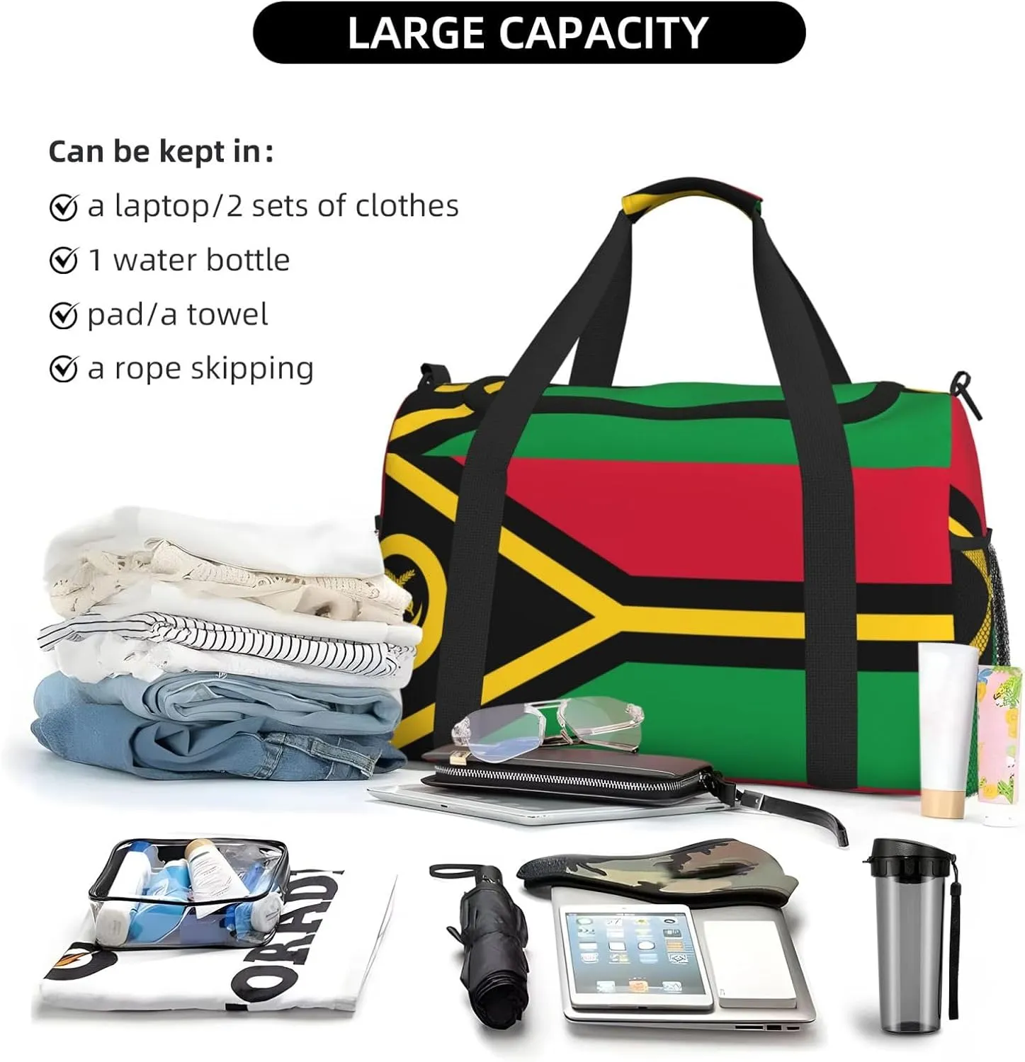 Flag Of Vanuatu Travel Duffel Bag Large Foldable Waterproof Overnight Bag For Beach Swim Bags Pool Sports Gym