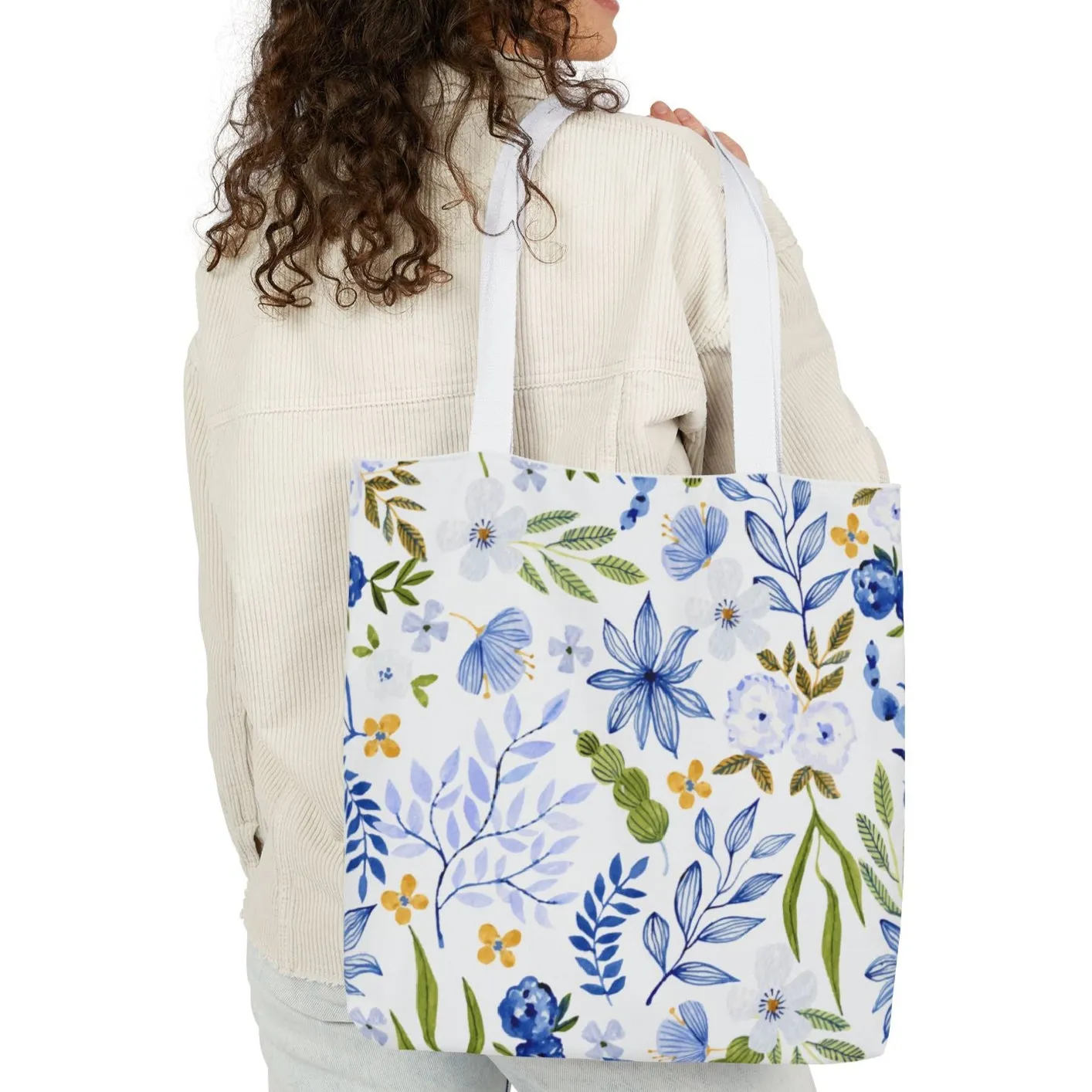 Floral Canvas Tote Bag Flower Handbag, Stylish Beach Tote, Vacation Bag