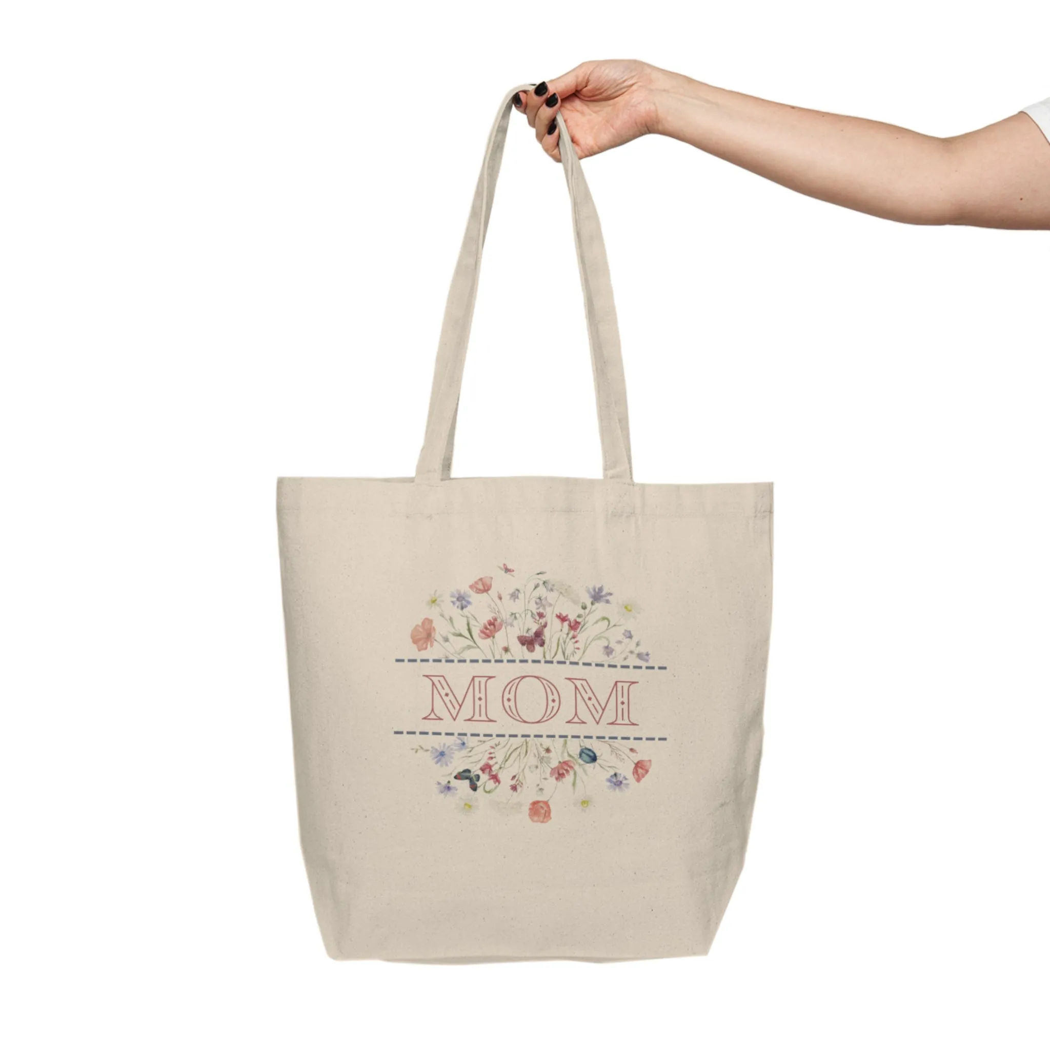 Floral Mom Canvas Tote Bag - Eco-Friendly Shopping Bag for Mothers