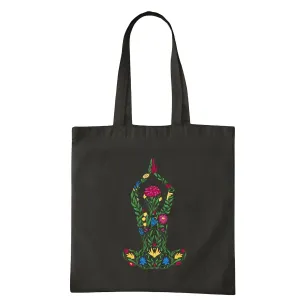 Floral Woman Yoga Pose Gift Meditation Relaxation Navy Black Multicolor Canvas Tote Bag