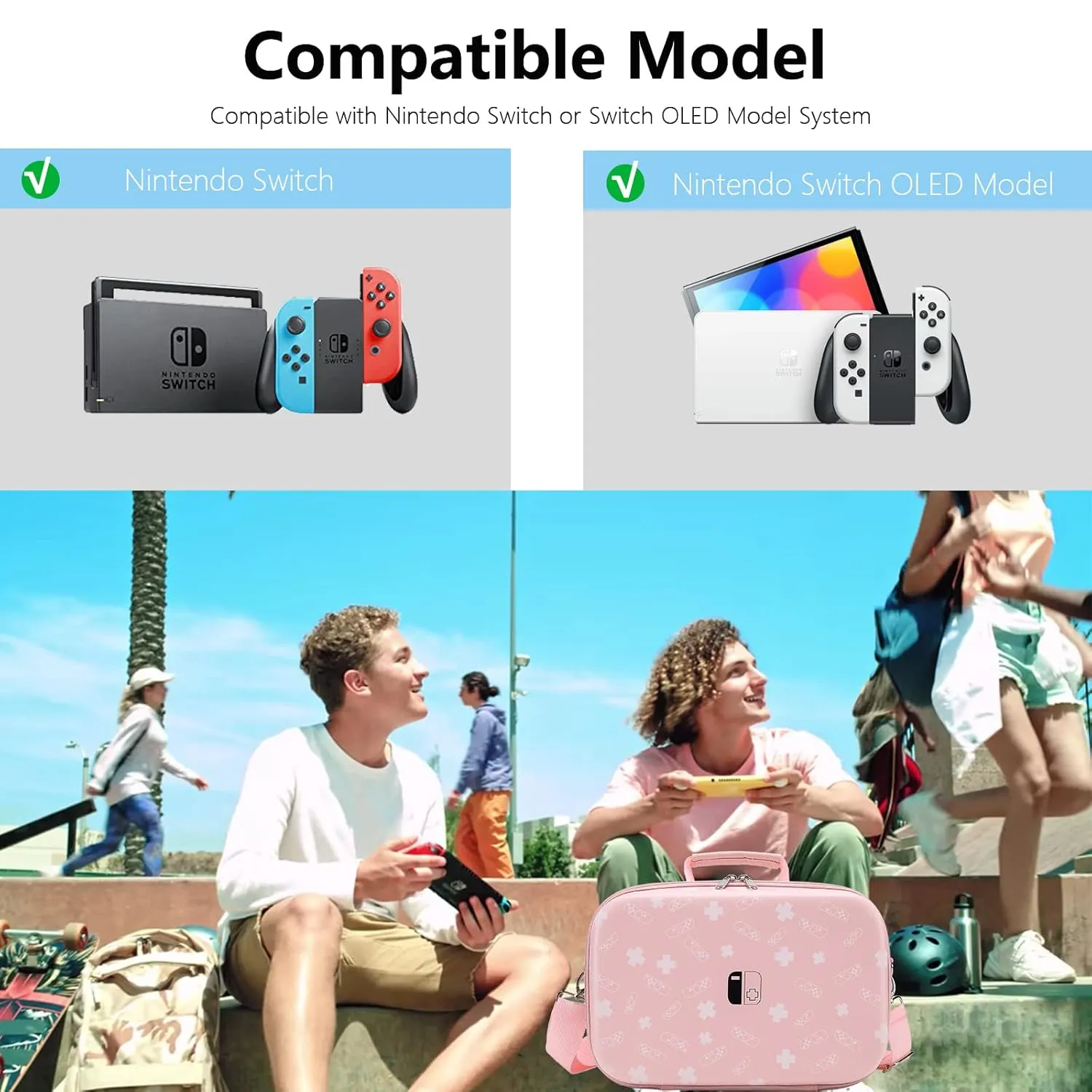 Flyekist Carrying Case for Nintendo Switch/OLED Model,Deluxe Portable Travel Messenger Bag fit Switch Console & Full Set Game Accessories with Mesh Pocket,18 Games & Removable Shoulder Strap