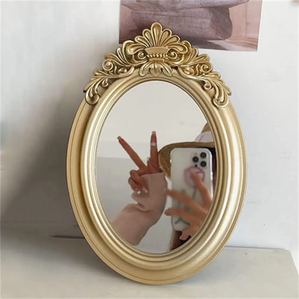FMURY European Retro Makeup Mirrors Golden Desktop Mirrors Household Princess Dressing Mirrors