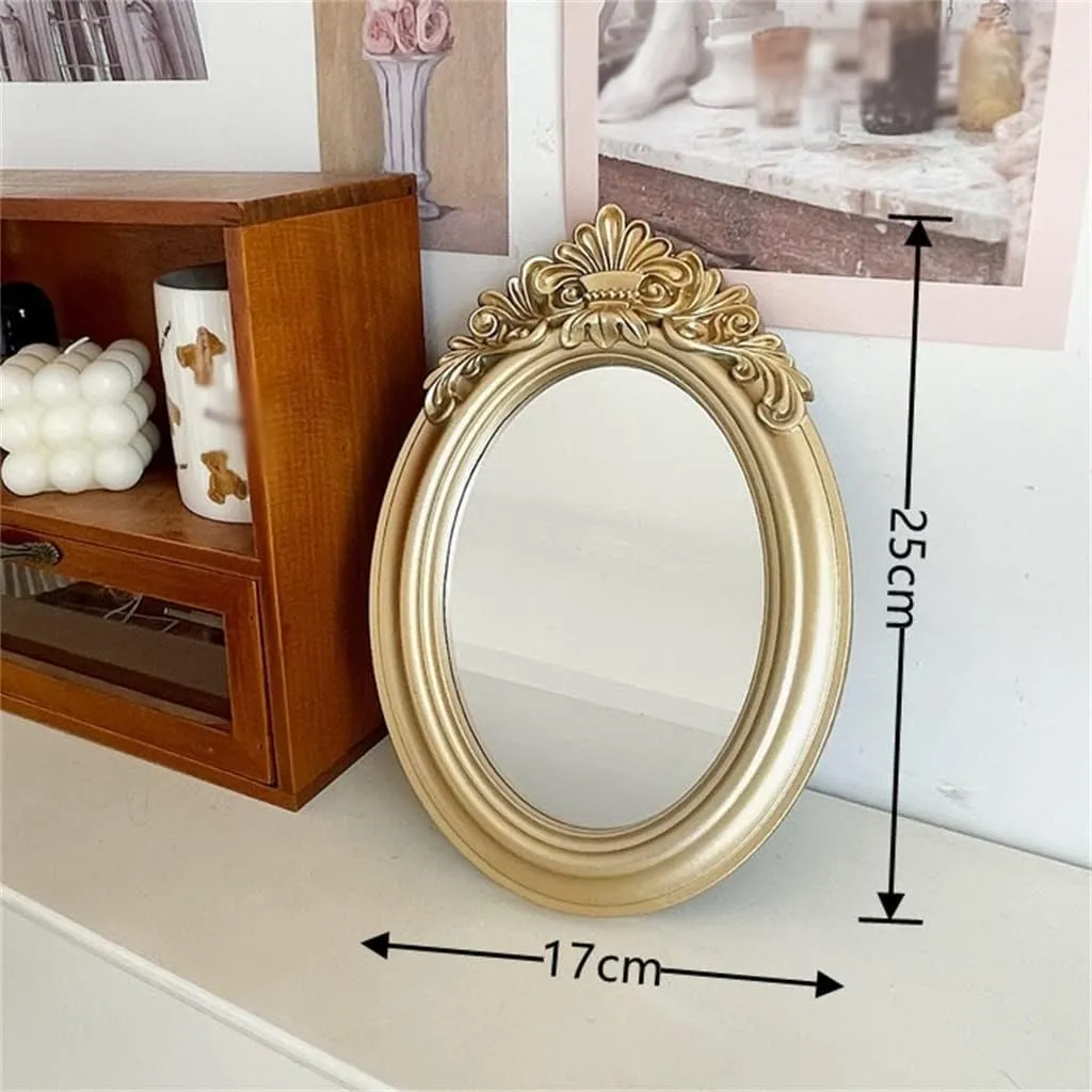 FMURY European Retro Makeup Mirrors Golden Desktop Mirrors Household Princess Dressing Mirrors