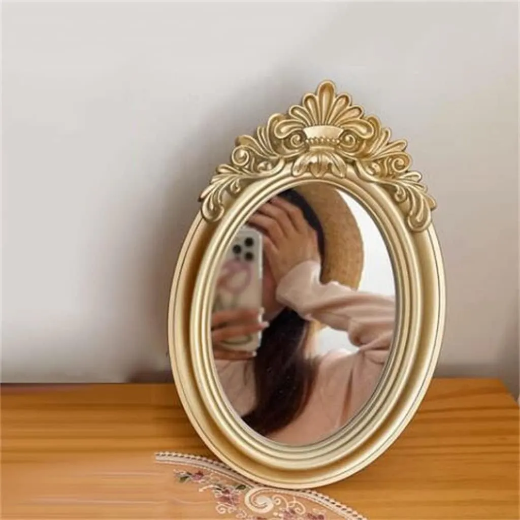 FMURY European Retro Makeup Mirrors Golden Desktop Mirrors Household Princess Dressing Mirrors