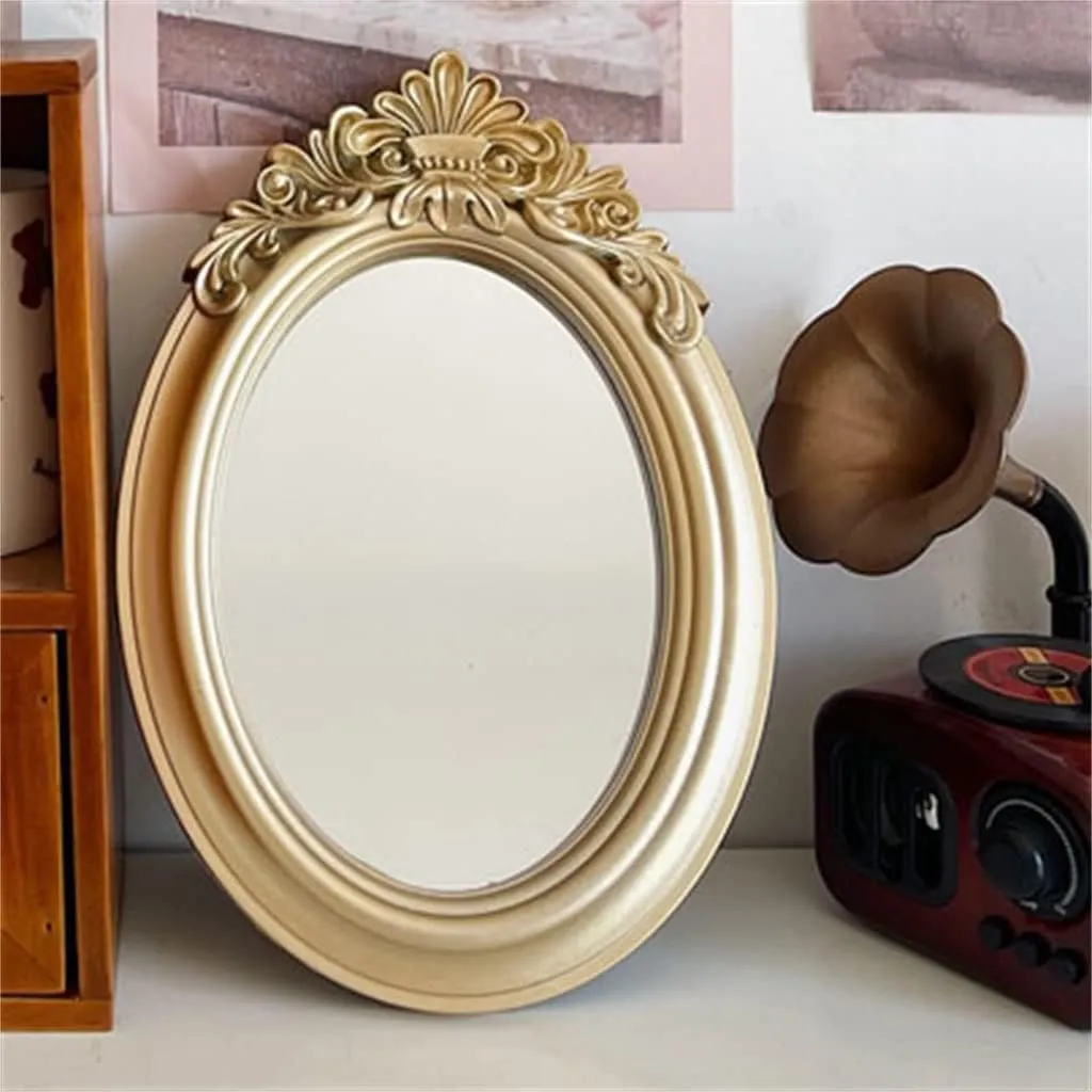 FMURY European Retro Makeup Mirrors Golden Desktop Mirrors Household Princess Dressing Mirrors