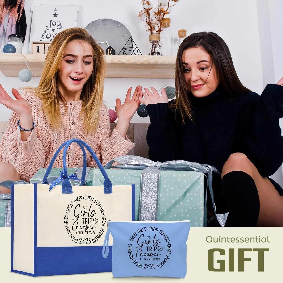Fokongna Girls Trip 2025 For Women Friend Sister Travel Gifts Canvas Tote Bag Wet Bag for swimsuit Beach Bags Gifts