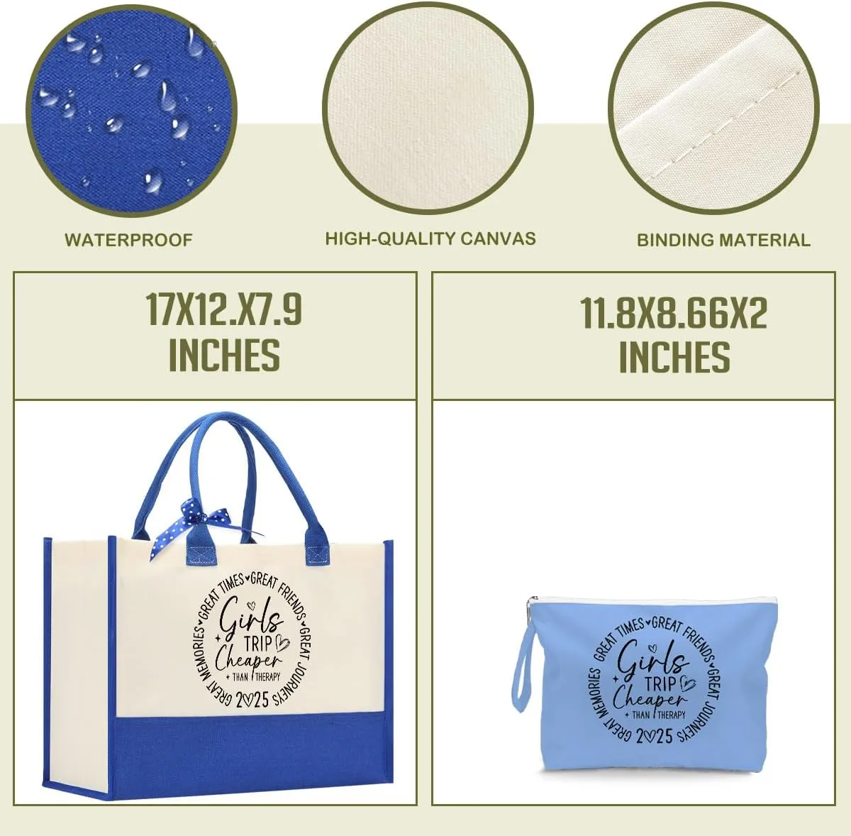 Fokongna Girls Trip 2025 For Women Friend Sister Travel Gifts Canvas Tote Bag Wet Bag for swimsuit Beach Bags Gifts