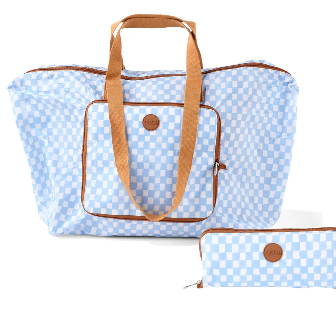 Fold-Up Tote - Blue Check - OIOI