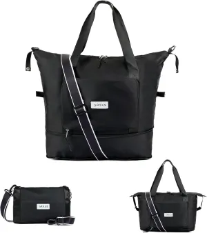 Folding Travel Bag Carry on Bags for Airplanes with Detachable Adjustable Shoulder Strap Light Weight Travel Duffle Bag for Women with Suitcase Sleeve 17x11x9 inch