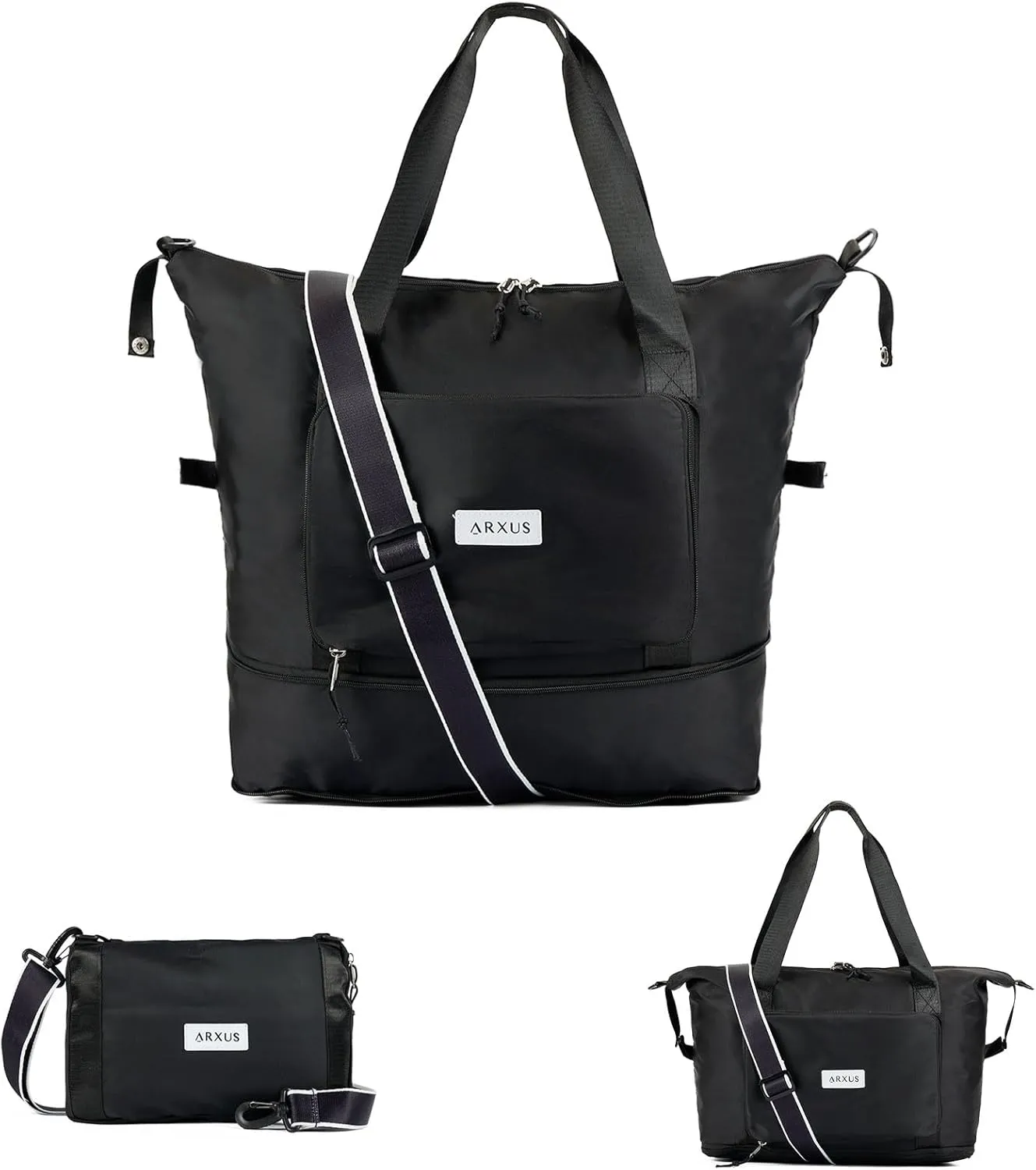 Folding Travel Bag Carry on Bags for Airplanes with Detachable Adjustable Shoulder Strap Light Weight Travel Duffle Bag for Women with Suitcase Sleeve 17x11x9 inch