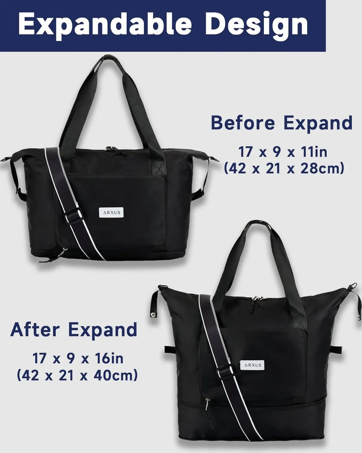 Folding Travel Bag Carry on Bags for Airplanes with Detachable Adjustable Shoulder Strap Light Weight Travel Duffle Bag for Women with Suitcase Sleeve 17x11x9 inch