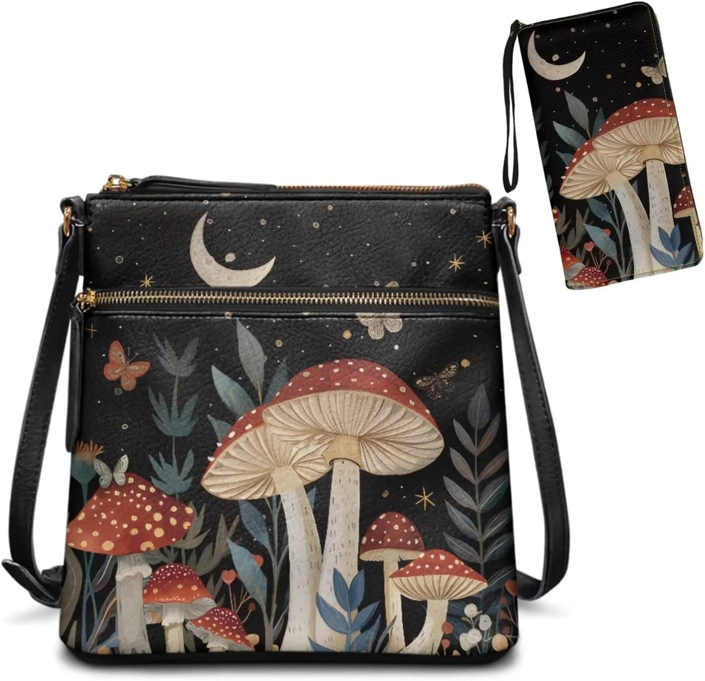FOR U DESIGNS Leather Crossbody Bags for Women Trendy Travel Shoulder Satchel Handbags Zipper Closure Purse and Wallet Set