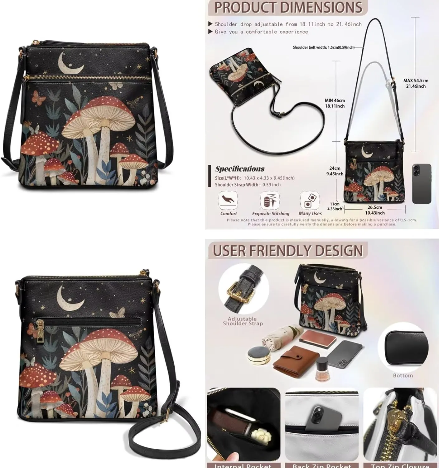 FOR U DESIGNS Leather Crossbody Bags for Women Trendy Travel Shoulder Satchel Handbags Zipper Closure Purse and Wallet Set