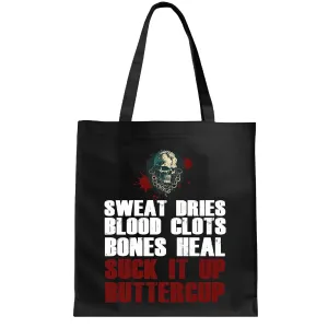 Forensics Scientist Empowering Motivation for Female Investigators Sweat Blood and Bones Quote Navy Black Multicolor Canvas Tote Bag