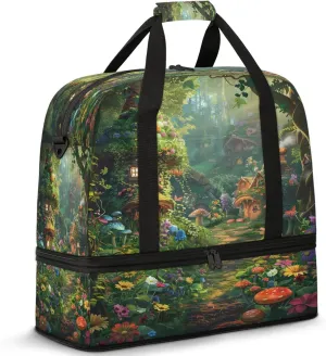 Forest Flower Mushroom Travel Duffel Bags for Women & Men Large Sports Gym Bags Foldie Weekender Overnight Bag Carry On Tote Bag With Shoe Compartment Personal Item Luggage for Travel Sports Gym