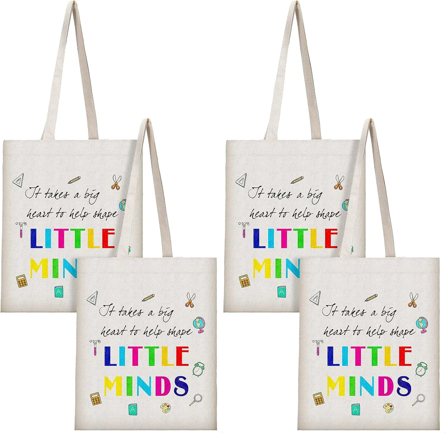Frienda 4 Pack Teacher Canvas Tote Bag Teacher Appreciation Gifts for Women 13''x15''(Pencil Style,Khaki)