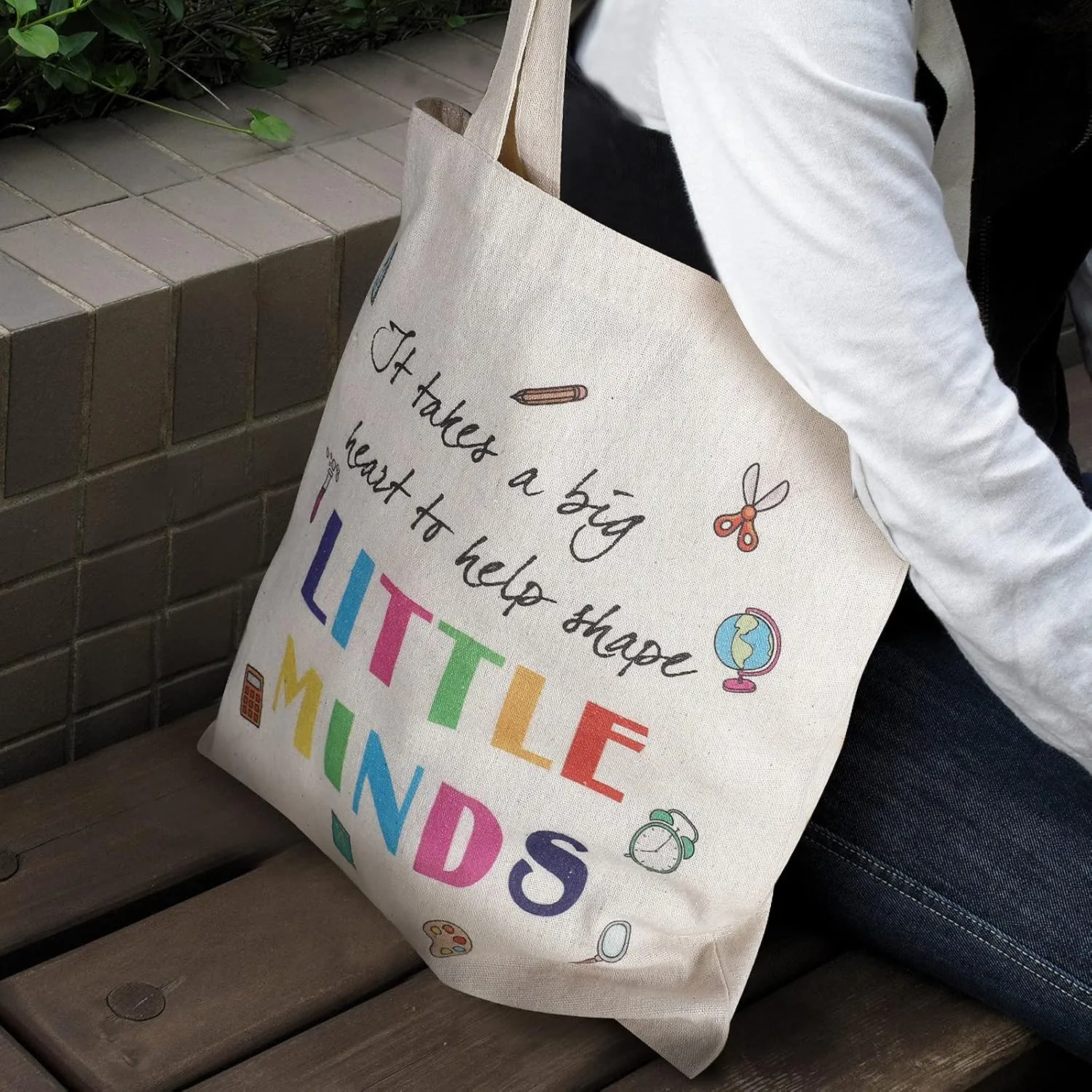Frienda 4 Pack Teacher Canvas Tote Bag Teacher Appreciation Gifts for Women 13''x15''(Pencil Style,Khaki)