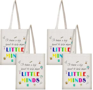 Frienda 4 Pack Teacher Canvas Tote Bag Teacher Appreciation Gifts for Women 13''x15''(Pencil Style,Khaki)