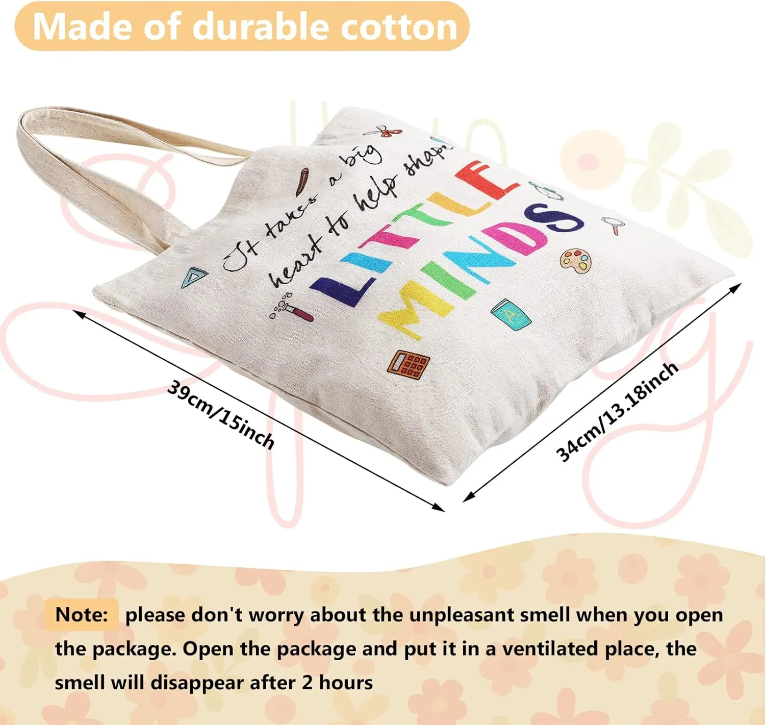 Frienda 4 Pack Teacher Canvas Tote Bag Teacher Appreciation Gifts for Women 13''x15''(Pencil Style,Khaki)