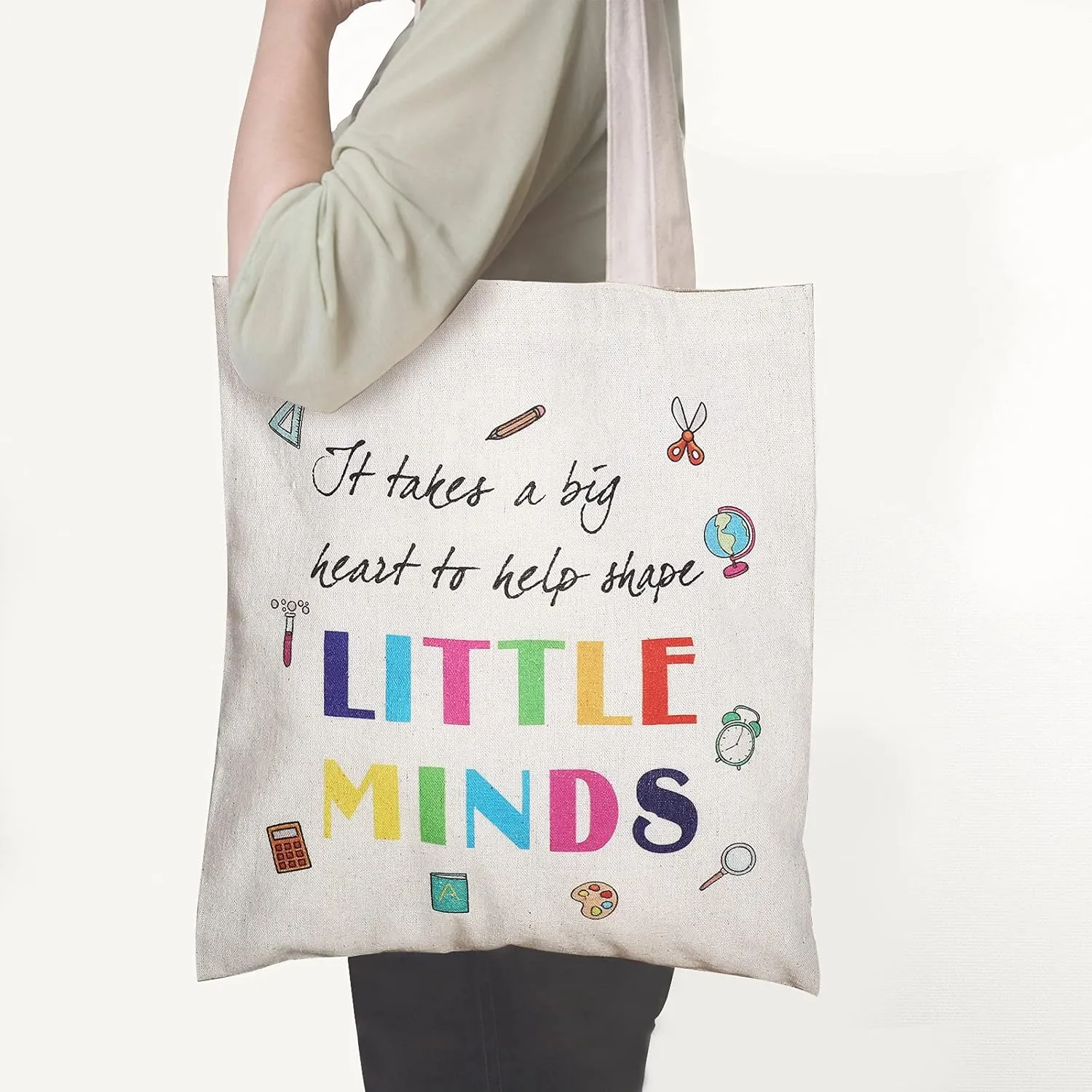 Frienda 4 Pack Teacher Canvas Tote Bag Teacher Appreciation Gifts for Women 13''x15''(Pencil Style,Khaki)