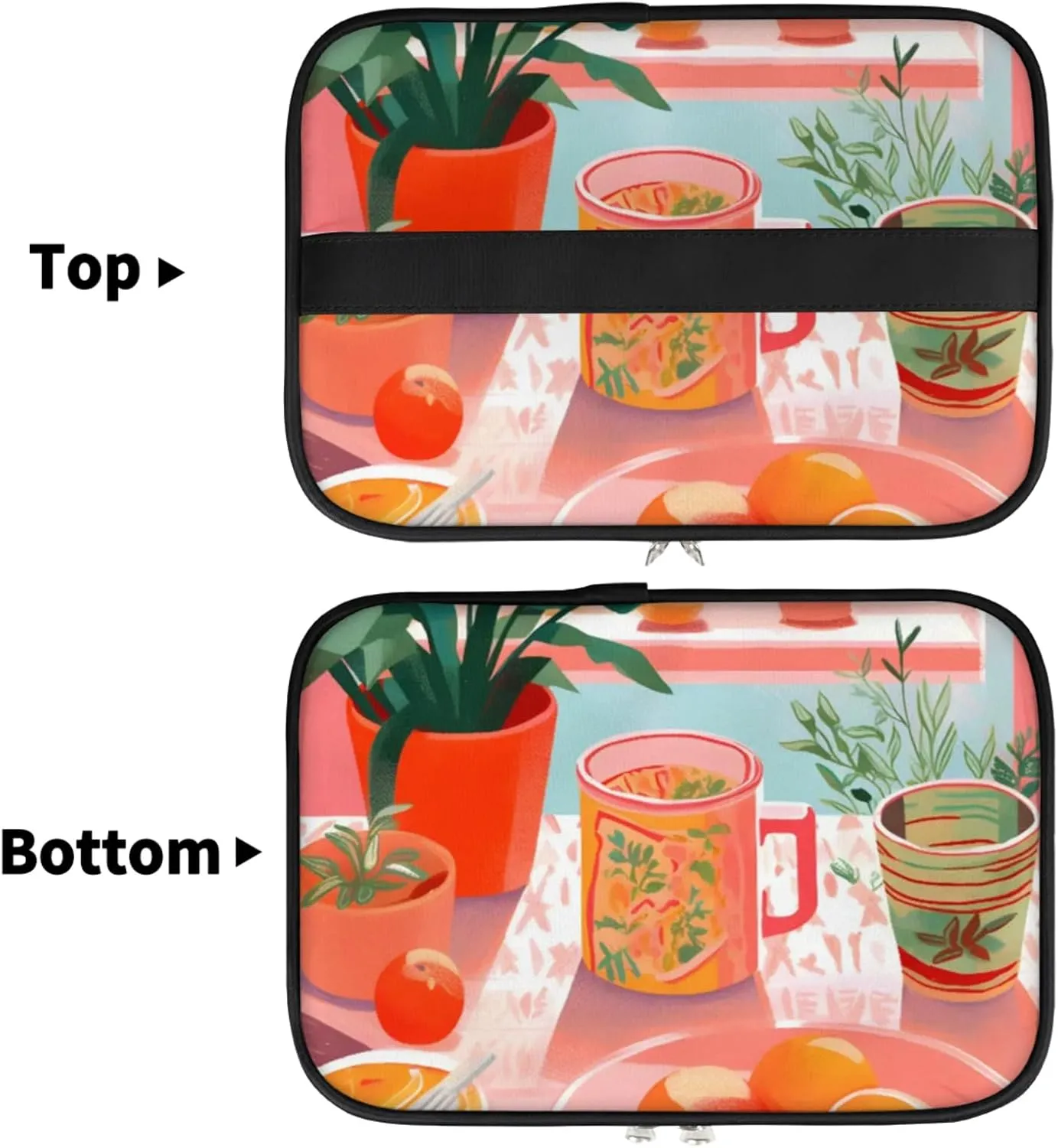 Fruit Dining Table Makeup Bag Large Opening Cosmetic Bag Portable Makeup Case Organizer Toiletry Bags for Women Daily Traveling With Handle Grids Smooth Zipper Divider Makeup Pouch