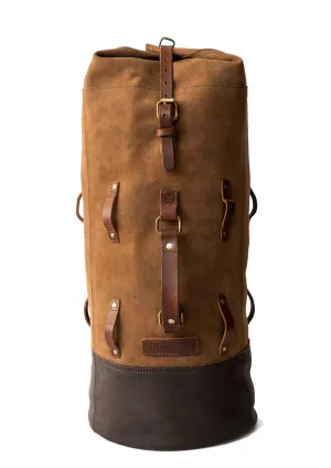 Full Grain Genuine Leather Heavy Duty Military Inspired Motorcycle Duffel Bag | Saddlebag | Weekender Bag | With Shoulder Straps, Custom Mounting Straps & Rain Cover - 24L Dark Brown