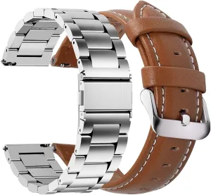 Fullmosa Quick Release Watch Band Stainless Steel 16mm & Watch Band Leather 16mm Brown Silver Buckle