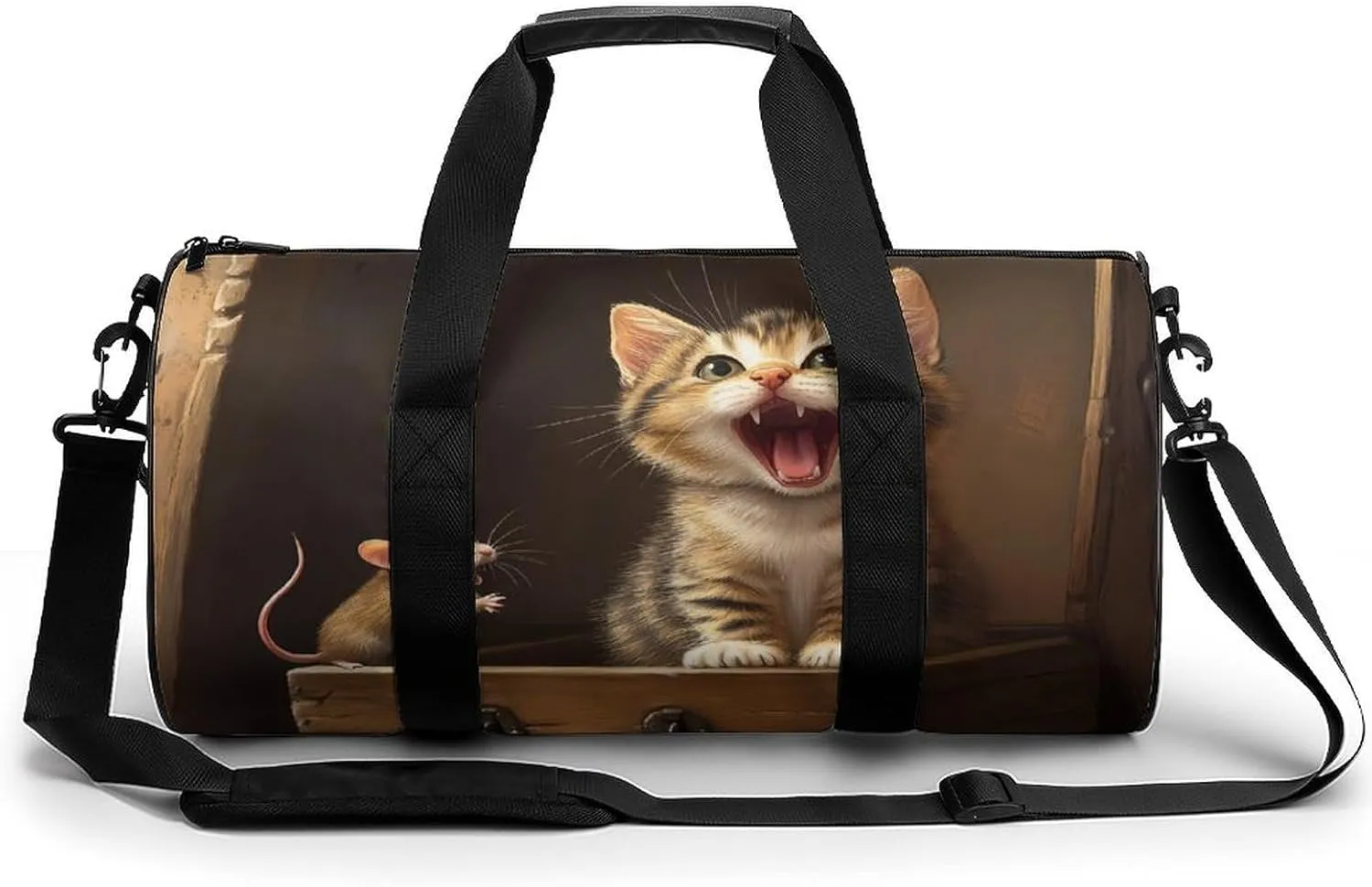 Funny Cat in A Box Rat Gym Bag Travel Duffel Bag Lightweight Carry On Weekender Bag Tote Bags for Women Men