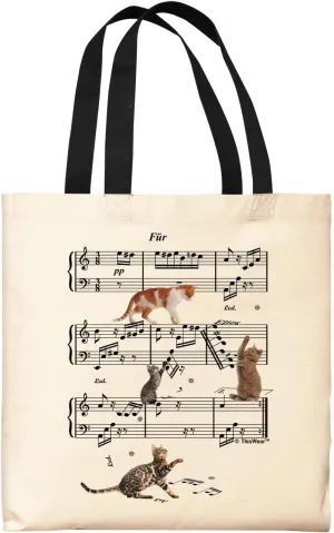 Funny Cats Walking On Classical Sheet Music Canvas Tote Bag