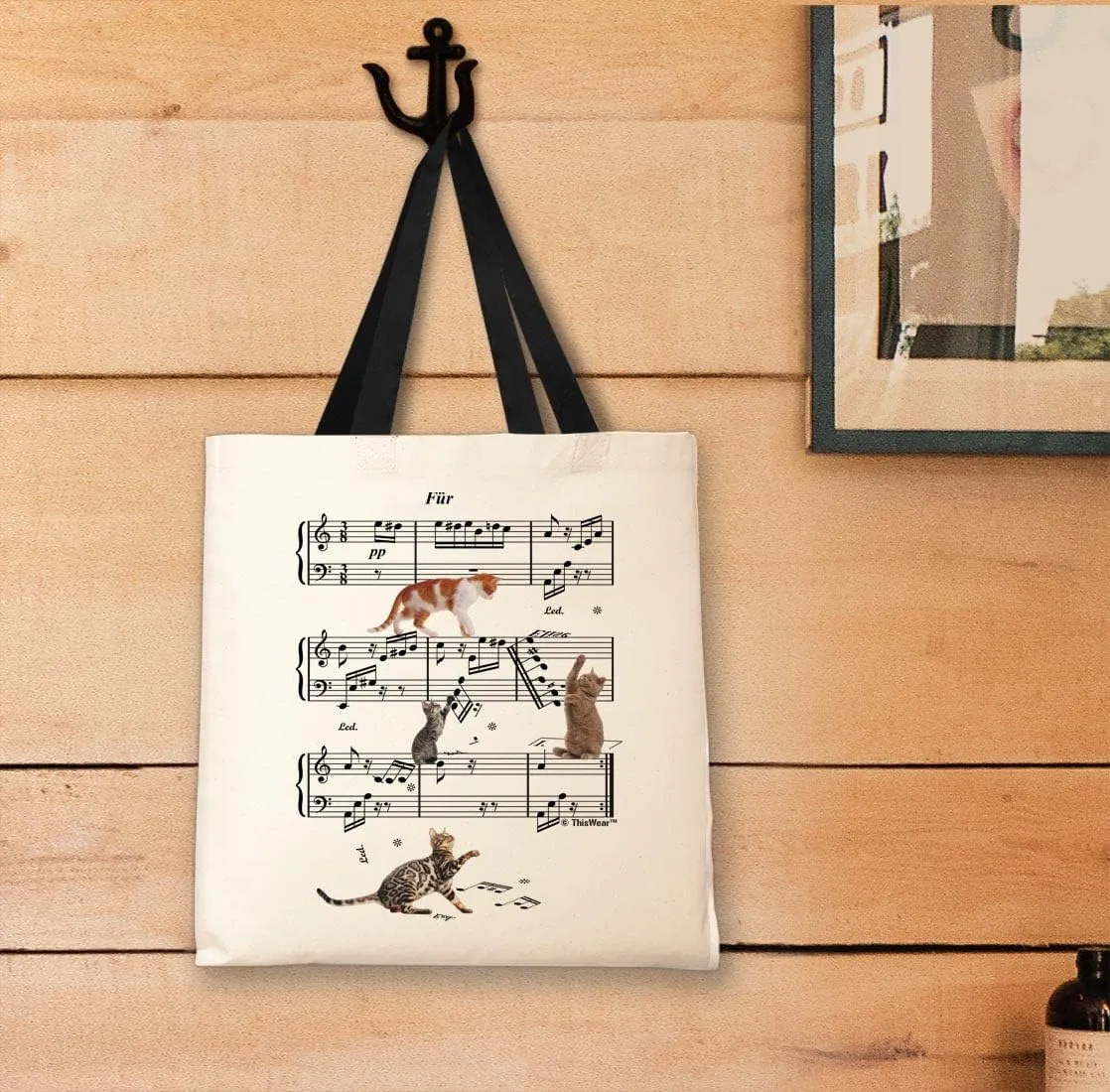 Funny Cats Walking On Classical Sheet Music Canvas Tote Bag