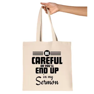 Funny Minister Pastor Appreciation Gift Idea Sermon for Clergy Natural White Multicolor Canvas Tote Bag