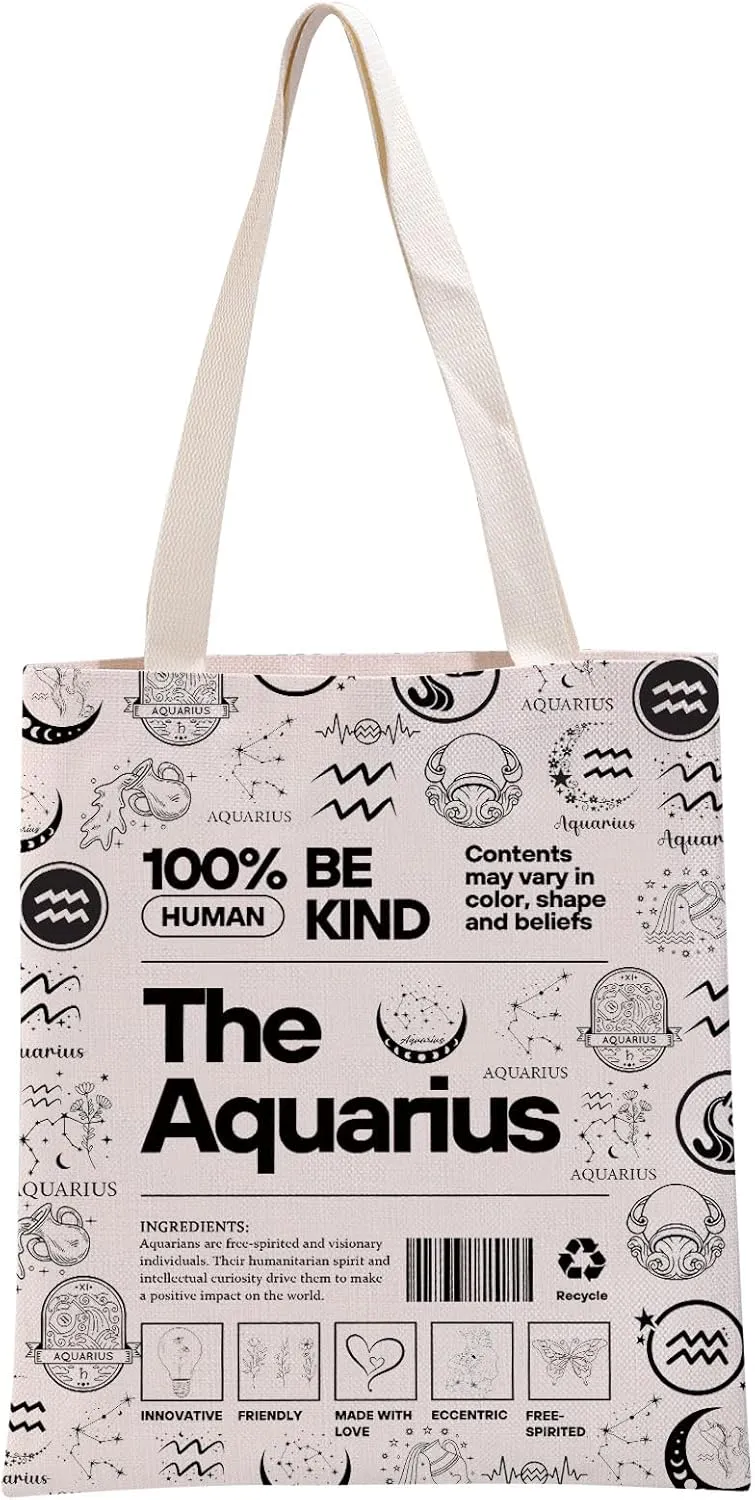 G2TUP Aquarius Inspired Gift 100% Human Be Kind The Aquarius Tote Bag Astrology Lover Handbag Zodiac Aquarius Merch