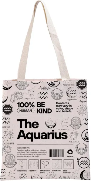 G2TUP Aquarius Inspired Gift 100% Human Be Kind The Aquarius Tote Bag Astrology Lover Handbag Zodiac Aquarius Merch