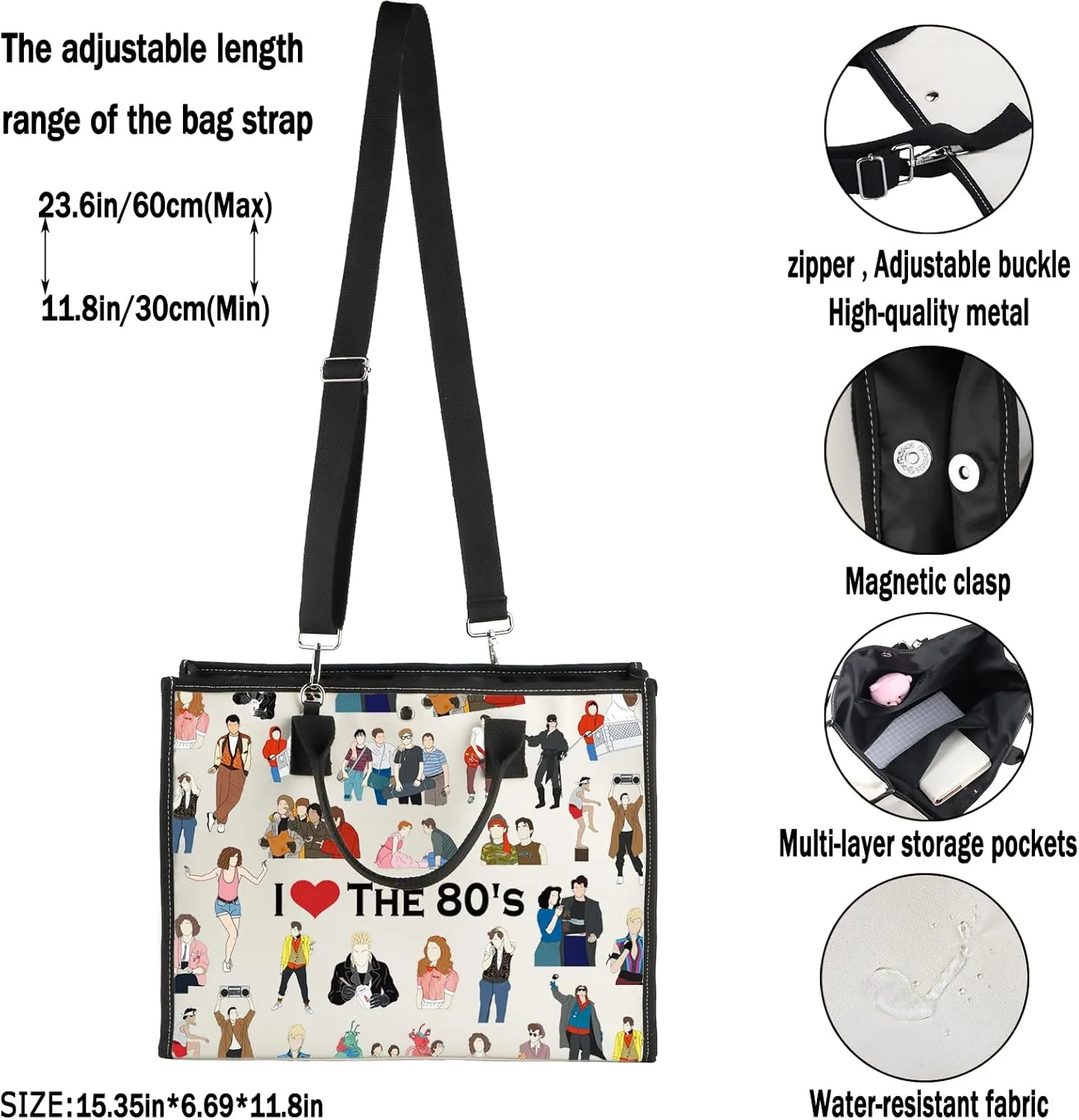 G2TUP I Love The 80's Tote Bag - 80's Movies Lover Fan Handbag Gift