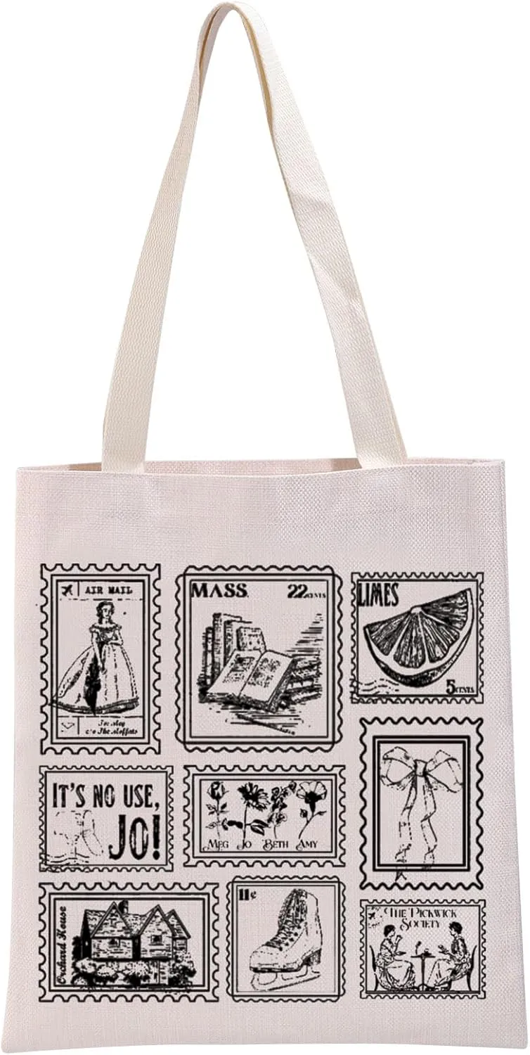 G2TUP Literary Inspired Gift Literary Women Stamp Collection Tote Bag Sisters Fan Handbag Bookish Gift Book Fandom Merch