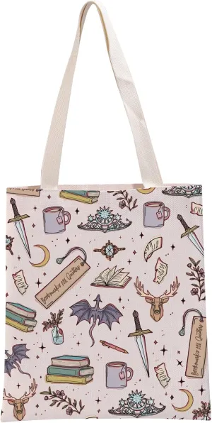 G2TUP Novel Inspired Gift Reading Doodle Tote Bag Fantasy Books Lover Handbag Bookish Gift