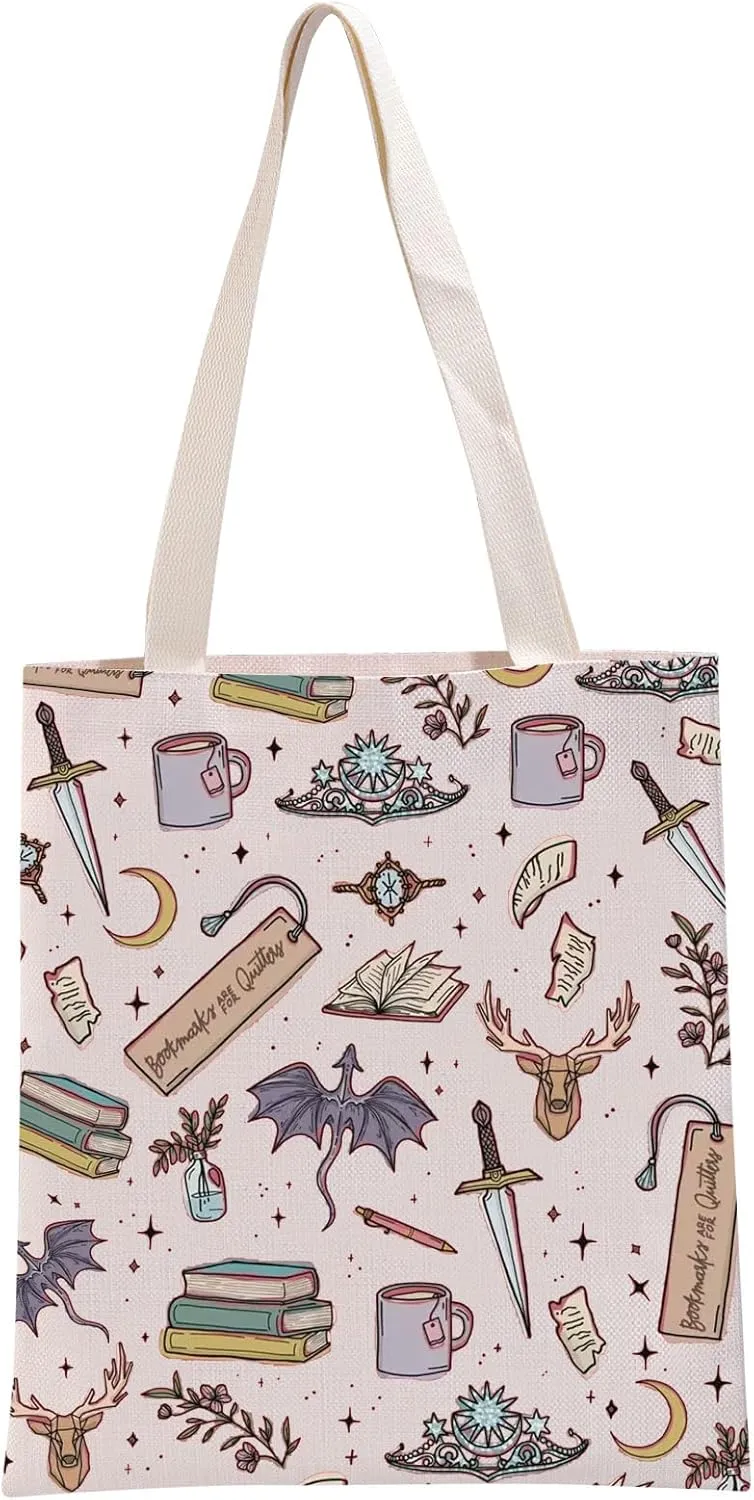 G2TUP Novel Inspired Gift Reading Doodle Tote Bag Fantasy Books Lover Handbag Bookish Gift