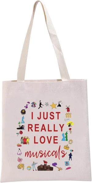 G2TUP Theatre Musical Lover Gift I Just Really Love Musicals Reusable Canvas Tote Bag Musical Fan Gift Handbag