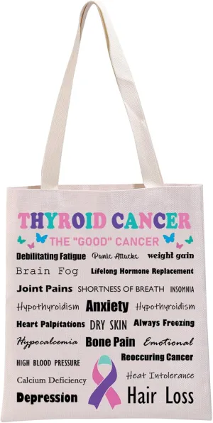 G2TUP Thyroid Cancer Awareness Tote Bag - Large, White - Thyroid Cancer Survivor, Fighter, Warrior Gift - Unisex, Adult