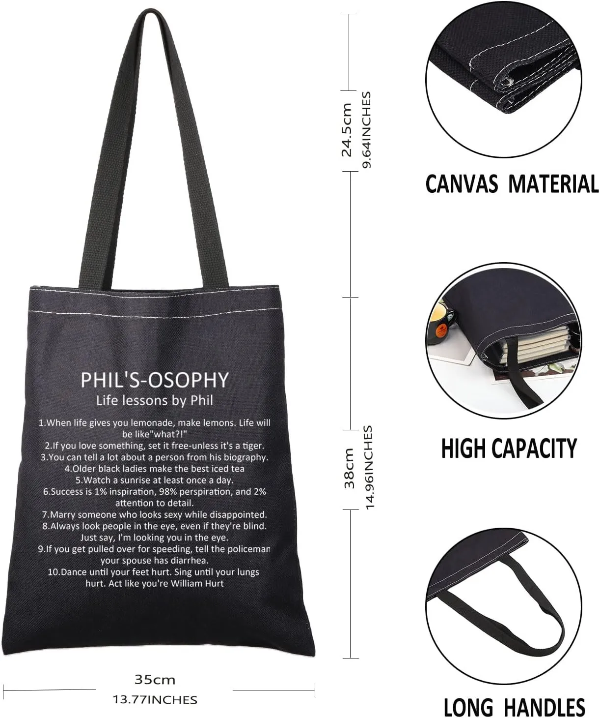 G2TUP TV Show Inspired Gift Life lessons by P Reusable Canvas Tote Bag P Dunphy Inspired Handbag TV Show Merchandise