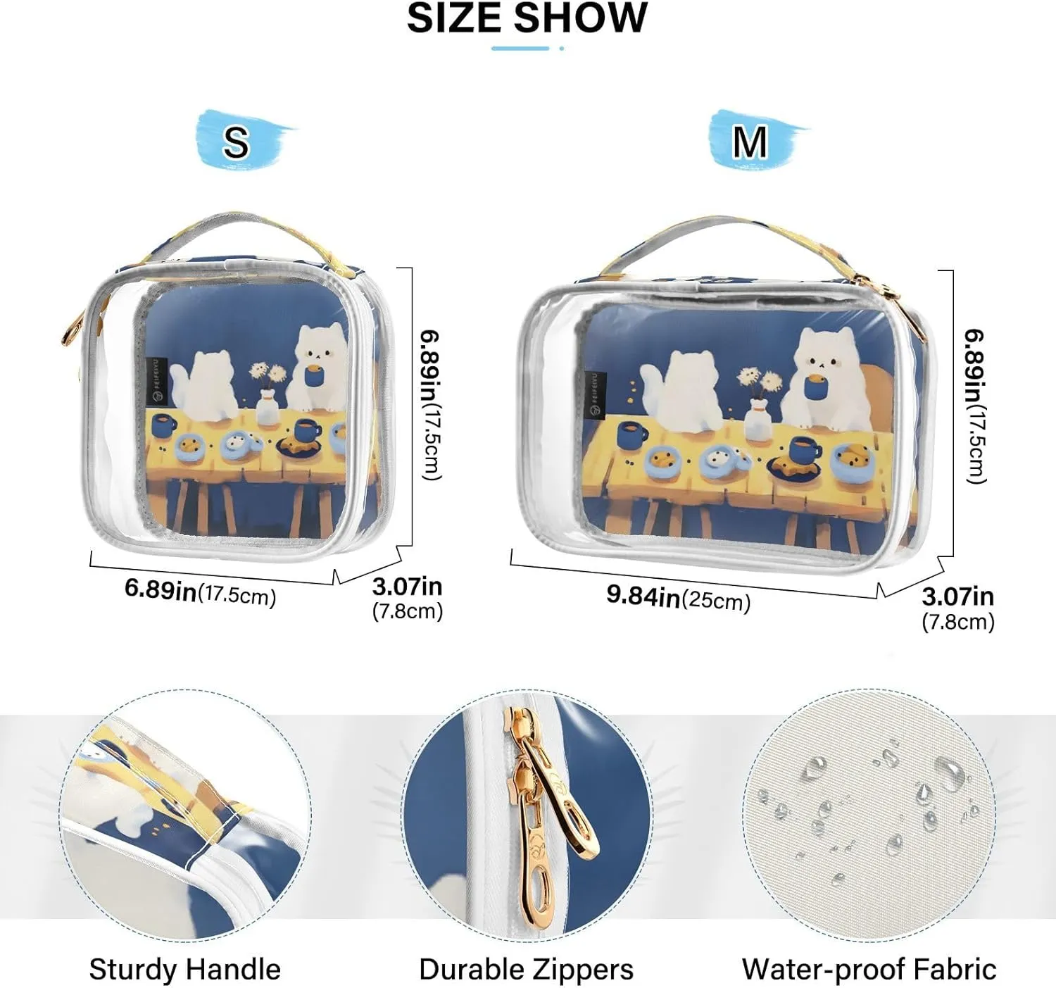 GAIGEO Cartoon Crayon Eating White Puppy Clear Plastic Tolietry Bag, Clear Bags for Travel, Travel Essentials for Women Toiletries, 2 Pack