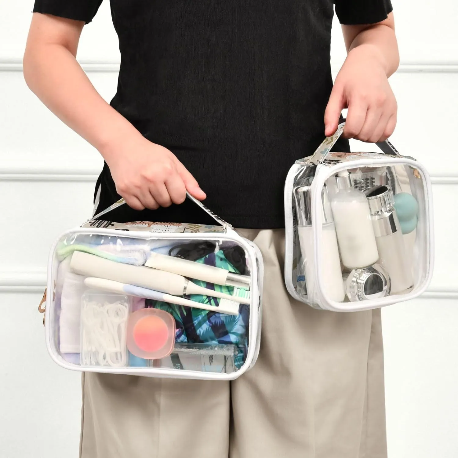GAIGEO Desert Cactus Alpaca Beige and White Clear Cosmetic Bag Set, Travel Essentials Clear Toiletry Bag, Women's Travel Toiletry Bag, 2 Pack