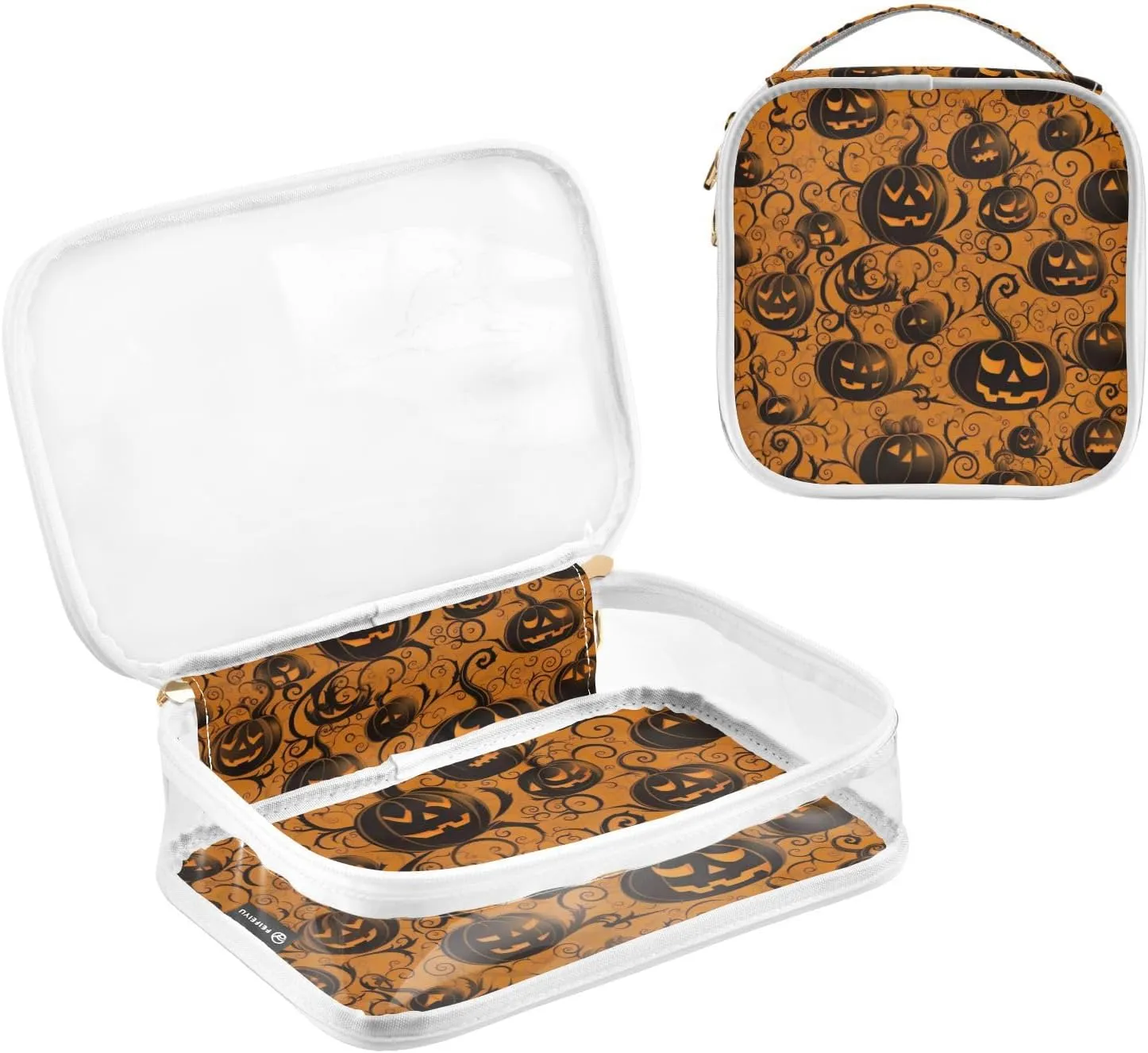 GAIGEO Orange with Swirled Halloween Pumpkins Travel Transparent Bag, Travel Bag for Makeup, Beauty Bags for Women Travel, 2 Pack