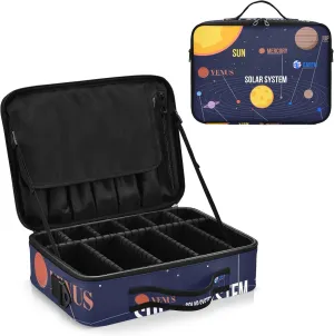 Galaxy Space Seamless Colorful Planets Stars Comets on Black Women's Portable Makeup Bag with Handle, Cosmetic Bag, Adjustable Dividers, Travel Cosmetic Toiletry Storage Organizer for women