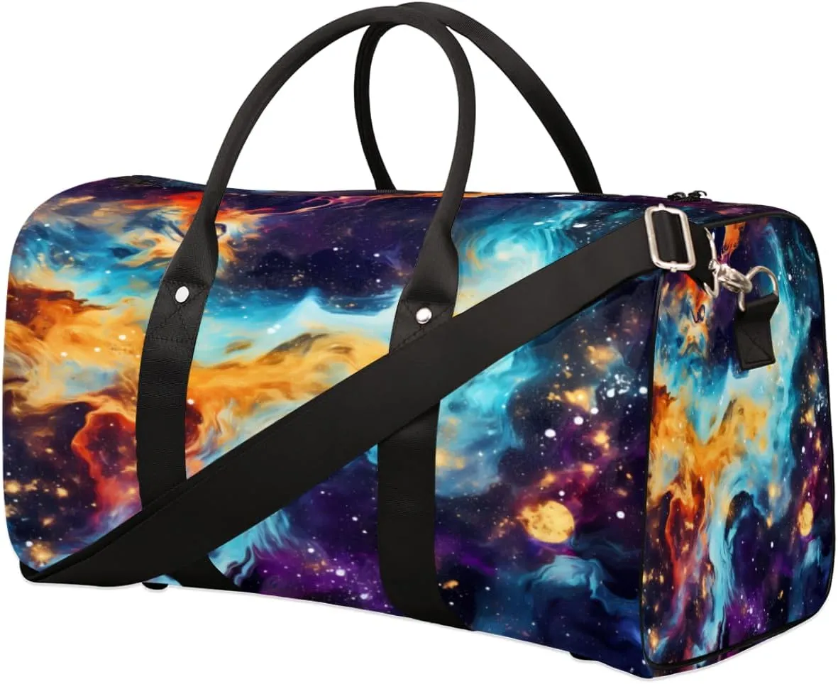 Galaxy Universe Travel Duffel Bag for Women Men, Galaxy Nebula Sport Tote Gym Bag Foldable Weekender Overnight Bag Waterproof Carry On Luggage Bag