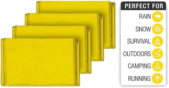GALAXYLENSE Emergency Mylar Thermal Blanket for Survival First Aid Kits Army Outdoors Hiking Camping Bug Out Trauma Desert All Weather Condition Protection (10 Packs Gold)