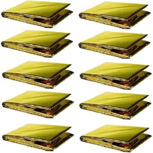 GALAXYLENSE Emergency Mylar Thermal Blanket for Survival First Aid Kits Army Outdoors Hiking Camping Bug Out Trauma Desert All Weather Condition Protection (10 Packs Gold)