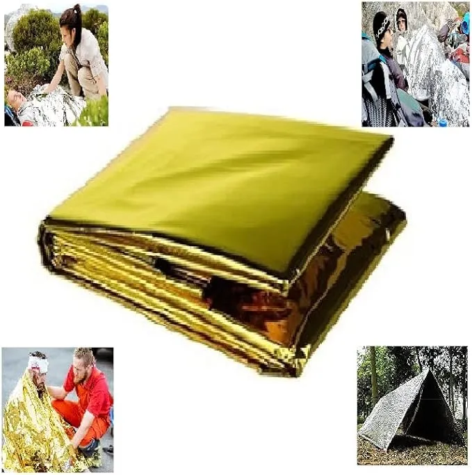 GALAXYLENSE Emergency Mylar Thermal Blanket for Survival First Aid Kits Army Outdoors Hiking Camping Bug Out Trauma Desert All Weather Condition Protection (10 Packs Gold)